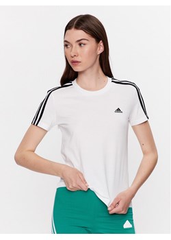 adidas T-Shirt Essentials Slim 3-Stripes T-Shirt GL0783 Biały Slim Fit ze sklepu MODIVO w kategorii Bluzki damskie - zdjęcie 181095713