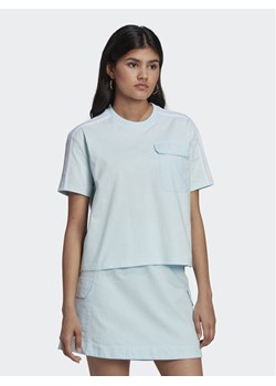 adidas T-Shirt Adicolor Classics Poplin Back Loose Tee HL9302 Błękitny Loose Fit ze sklepu MODIVO w kategorii Bluzki damskie - zdjęcie 181105162