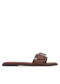 Calvin Klein Klapki Flat Slide W/Buckle - Lth HW0HW02490 Brązowy ze sklepu MODIVO w kategorii Klapki damskie - zdjęcie 181114282