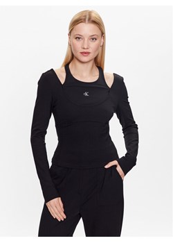 Calvin Klein Jeans Bluzka J20J221416 Czarny Slim Fit ze sklepu MODIVO w kategorii Bluzki damskie - zdjęcie 181122384