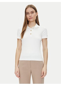 Tommy Hilfiger Polo Slim Gold Button Polo Ss WW0WW45436 Biały Regular Fit ze sklepu MODIVO w kategorii Bluzki damskie - zdjęcie 181122733