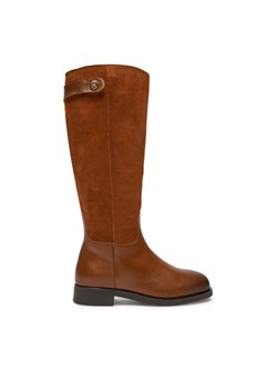 Tommy Hilfiger Oficerki Th Stud Leather Mix Long Boot FW0FW08341 Brązowy ze sklepu MODIVO w kategorii Kozaki damskie - zdjęcie 181124654