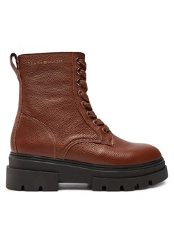 Tommy Hilfiger Botki Bicolor Leather Lace-Up FW0FW08160 Brązowy ze sklepu MODIVO w kategorii Botki - zdjęcie 181127123