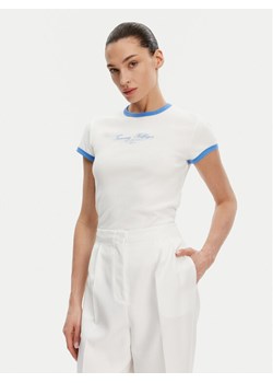 Tommy Hilfiger T-Shirt WW0WW44581 Écru Slim Fit ze sklepu MODIVO w kategorii Bluzki damskie - zdjęcie 181137251
