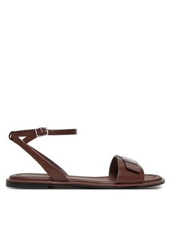 Calvin Klein Sandały Flat Sandal W/Ck Hw - Lth HW0HW02367 Brązowy ze sklepu MODIVO w kategorii Sandały damskie - zdjęcie 181137261