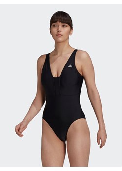 adidas Strój kąpielowy Iconisea 3-Stripes Swimsuit HI1082 Czarny Fitted Fit ze sklepu MODIVO w kategorii Stroje kąpielowe - zdjęcie 181138572