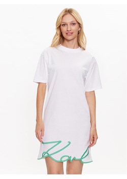 KARL LAGERFELD Sukienka codzienna Signature 231W1357 Biały Relaxed Fit ze sklepu MODIVO w kategorii Sukienki - zdjęcie 181139444