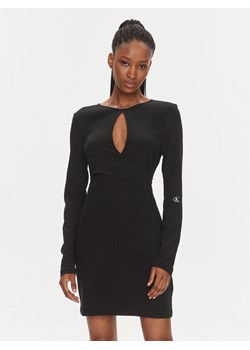 Calvin Klein Jeans Sukienka koktajlowa Front Split Wrap Ls Dress J20J222516 Czarny Slim Fit ze sklepu MODIVO w kategorii Sukienki - zdjęcie 181148120