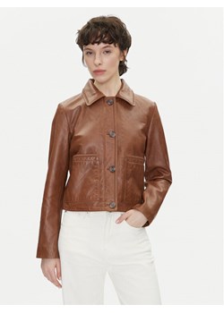 Pepe Jeans Kurtka skórzana Hillary PL402542 Brązowy Regular Fit ze sklepu MODIVO w kategorii Kurtki damskie - zdjęcie 181151341