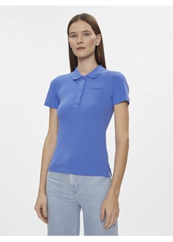 Tommy Hilfiger Polo Slim Mini Corp Logo Polo Ss WW0WW41032 Granatowy Slim Fit ze sklepu MODIVO w kategorii Bluzki damskie - zdjęcie 181156773
