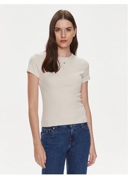 Tommy Jeans T-Shirt Essential DW0DW17383 Beżowy Slim Fit ze sklepu MODIVO w kategorii Bluzki damskie - zdjęcie 181158262