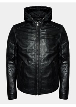 Serge Pariente Kurtka skórzana Chic Hood Czarny Slim Fit ze sklepu MODIVO w kategorii Kurtki męskie - zdjęcie 181159232