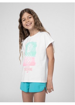 4F T-Shirt 4FJSS23TTSHF396 Biały Regular Fit ze sklepu MODIVO w kategorii Bluzki dziewczęce - zdjęcie 181159334