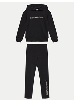Calvin Klein Jeans Komplet bluza i legginsy Inst Logo IU0IU00658 D Czarny Regular Fit ze sklepu MODIVO w kategorii Dresy dziewczęce - zdjęcie 181162612