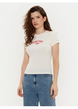 Tommy Jeans T-Shirt DW0DW19435 Écru Slim Fit ze sklepu MODIVO w kategorii Bluzki damskie - zdjęcie 181166454