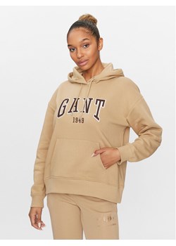 Gant Bluza Rel Logo Hoodie 4200726 Khaki Relaxed Fit ze sklepu MODIVO w kategorii Bluzy damskie - zdjęcie 181188350