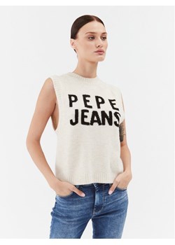 Pepe Jeans Sweter PL702039 Écru Regular Fit ze sklepu MODIVO w kategorii Kamizelki damskie - zdjęcie 181190562