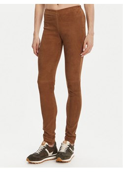 Serge Pariente Spodnie skórzane Strechy Vs Brązowy Slim Fit ze sklepu MODIVO w kategorii Spodnie damskie - zdjęcie 181192743