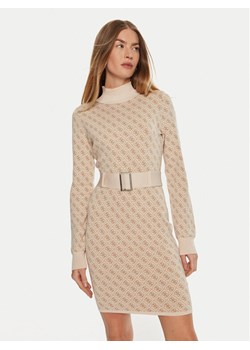 Guess Sukienka dzianinowa Lise W4BK43 Z37K0 Beżowy Regular Fit ze sklepu MODIVO w kategorii Sukienki - zdjęcie 181197153