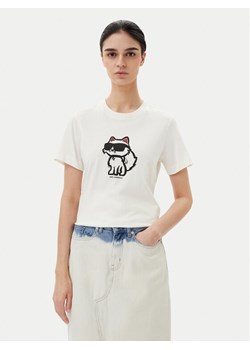 KARL LAGERFELD T-Shirt A1W17128 Écru Regular Fit ze sklepu MODIVO w kategorii Bluzki damskie - zdjęcie 181198463