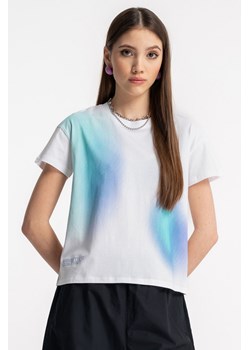 Biały t-shirt z kolorowym nadrukiem z przodu, kolor - biały, rozmiar - 140 ze sklepu REPORTER w kategorii Bluzki dziewczęce - zdjęcie 181213253