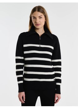 Sweter damski w czarno-białe paski rozpinany z dodatkiem kaszmiru Stripalia 906 ze sklepu Big Star w kategorii Swetry damskie - zdjęcie 181220954