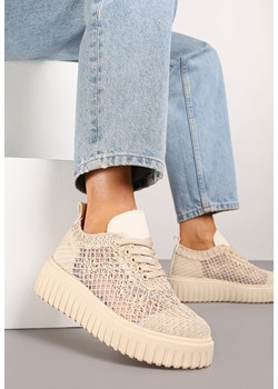 Beżowe Sneakersy Vices na Platformie z Ażurową Cholewką Lumerise ze sklepu renee.pl w kategorii Buty sportowe damskie - zdjęcie 181226031