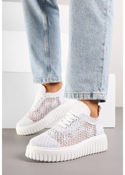 Białe Ażurowe Sneakersy Vices na Grubej Podeszwie z Tłoczeniem Luminise ze sklepu born2be.pl w kategorii Buty sportowe damskie - zdjęcie 181230584