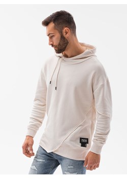 Bluza męska hoodie z przeszyciami - kremowa V1 B1187 ze sklepu ombre w kategorii Bluzy męskie - zdjęcie 181230820