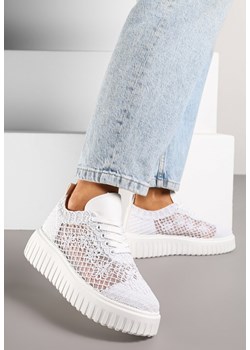 Białe Sneakersy Vices na Platformie z Ażurową Cholewką Lumerise ze sklepu renee.pl w kategorii Buty sportowe damskie - zdjęcie 181231692
