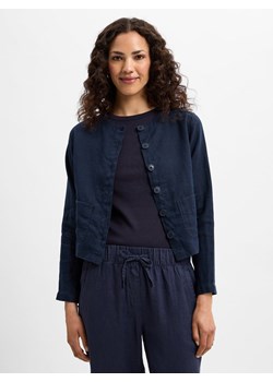 Marie Lund Lniana bluzka damska na lato Kobiety len granatowy jednolity ze sklepu vangraaf w kategorii Marynarki damskie - zdjęcie 181240083