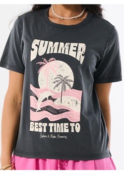 Sinsay - Bawełniana koszulka z nadrukiem wakacyjnym SUMMER - szary ze sklepu Sinsay w kategorii Bluzki damskie - zdjęcie 181241952