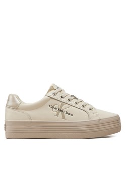 Calvin Klein Jeans Sneakersy Vulc Flatform Laceup Lth YW0YW01474 Écru ze sklepu MODIVO w kategorii Trampki damskie - zdjęcie 181244603