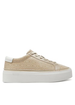Sneakersy Calvin Klein Flatform Cup Lace Up Epi Mono HW0HW01911 Beżowy ze sklepu eobuwie.pl w kategorii Trampki damskie - zdjęcie 181250784
