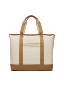 Torebka Tommy Hilfiger Th Summer Canvas Tote AW0AW17421 Beżowy ze sklepu eobuwie.pl w kategorii Torby Shopper bag - zdjęcie 181251424