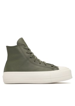 Trampki Converse Chuck Taylor All Star Lift Platform Leather A07131C Zielony ze sklepu eobuwie.pl w kategorii Trampki damskie - zdjęcie 181253140