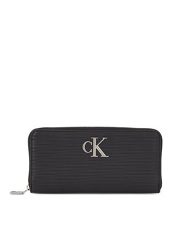 Portfel damski Calvin Klein Jeans Minimal Monogram Zip Around T K60K611269 Czarny ze sklepu eobuwie.pl w kategorii Portfele damskie - zdjęcie 181275761