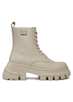 Trapery Tommy Jeans Tjw Chunky Leather Boot EN0EN02503 Beżowy ze sklepu eobuwie.pl w kategorii Workery damskie - zdjęcie 181283724