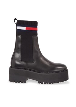 Sztyblety Tommy Jeans Tjw Flatform Chelsea Sock EN0EN02301 Czarny ze sklepu eobuwie.pl w kategorii Workery damskie - zdjęcie 181285414