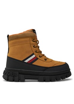 Trapery Tommy Hilfiger Stripes Fur Boot T3X5-33713-1487 S Brązowy ze sklepu eobuwie.pl w kategorii Buty zimowe dziecięce - zdjęcie 181290503