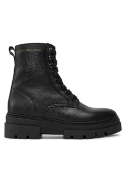 Botki Tommy Hilfiger Bicolor Leather Lace-Up FW0FW08160 Czarny ze sklepu eobuwie.pl w kategorii Botki - zdjęcie 181293500