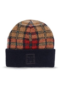 Czapka Tommy Hilfiger Tommy Check Beanie AW0AW15315 Granatowy ze sklepu eobuwie.pl w kategorii Czapki zimowe damskie - zdjęcie 181298981