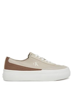 Sneakersy Calvin Klein Jeans Vulc Flatform Low Cv Mix Mg YW0YW01770 Beżowy ze sklepu eobuwie.pl w kategorii Trampki damskie - zdjęcie 181322254