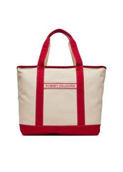 Torebka Tommy Hilfiger Th Summer Canvas Tote AW0AW17421 Beżowy ze sklepu eobuwie.pl w kategorii Torby Shopper bag - zdjęcie 181334163