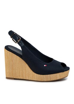 Sandały Tommy Hilfiger Iconic Elena Sling Back Wedge FW0FW04789 Granatowy ze sklepu eobuwie.pl w kategorii Sandały damskie - zdjęcie 181806384