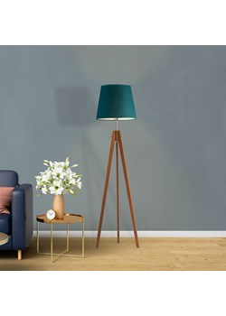 Drewniana lampa stojąca na 3 nogach z welurowym abażurem ARUBA VELUR ze sklepu Lysne w kategorii Lampy podłogowe - zdjęcie 181816644