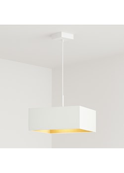 Biała lampa wisząca do salonu z kwadratowym abażurem z tkaniny 40x40 cm BOGOTA GOLD ze sklepu Lysne w kategorii Lampy wiszące - zdjęcie 181832211