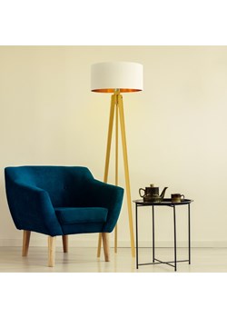 Dębowa lampa podłogowa z abażurem w stylu skandynawskim MIAMI GOLD ze sklepu Lysne w kategorii Lampy podłogowe - zdjęcie 181843410