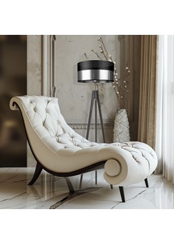 Lampa podłogowa na drewnianych nogach HAITI GLAM z czarno-srebrnym abażurem ze sklepu Lysne w kategorii Lampy podłogowe - zdjęcie 181853520