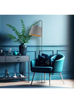 Czarna lampa podłogowa w stylu skandynawskim TALLIN GOLD z szarym kloszem ze złotym wnętrzem ze sklepu Lysne w kategorii Lampy podłogowe - zdjęcie 181872481